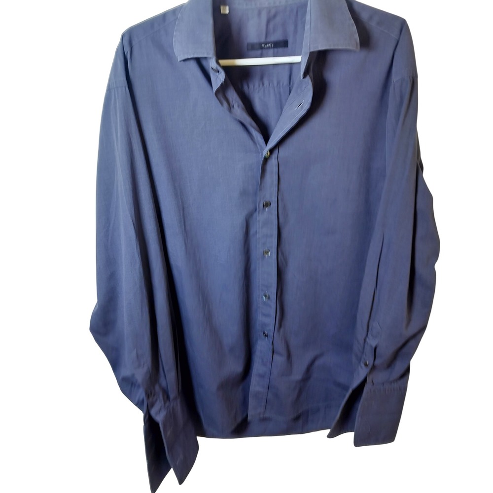 Gucci Mens Long Sleeve Button Down Dress Shirt Slate Blue Grey Size 42 16.5